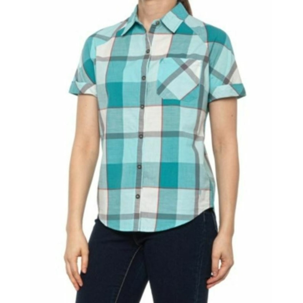 Royal Robbins women shirt Y621003 Dixie Plaid 774 Aqua cotton sz XS $68